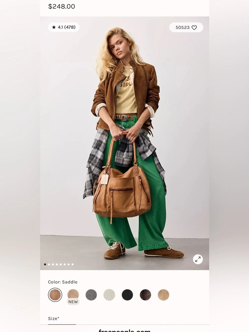 FREE PEOPLE We The Free Saddle Brown Leather Shoulder Bag